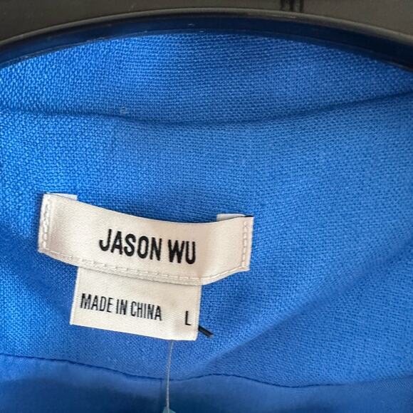 Jason Wu Blazer Cropped Shoulder Pad Linen Blend Blue Braided Detail Large New - Picture 6 of 11